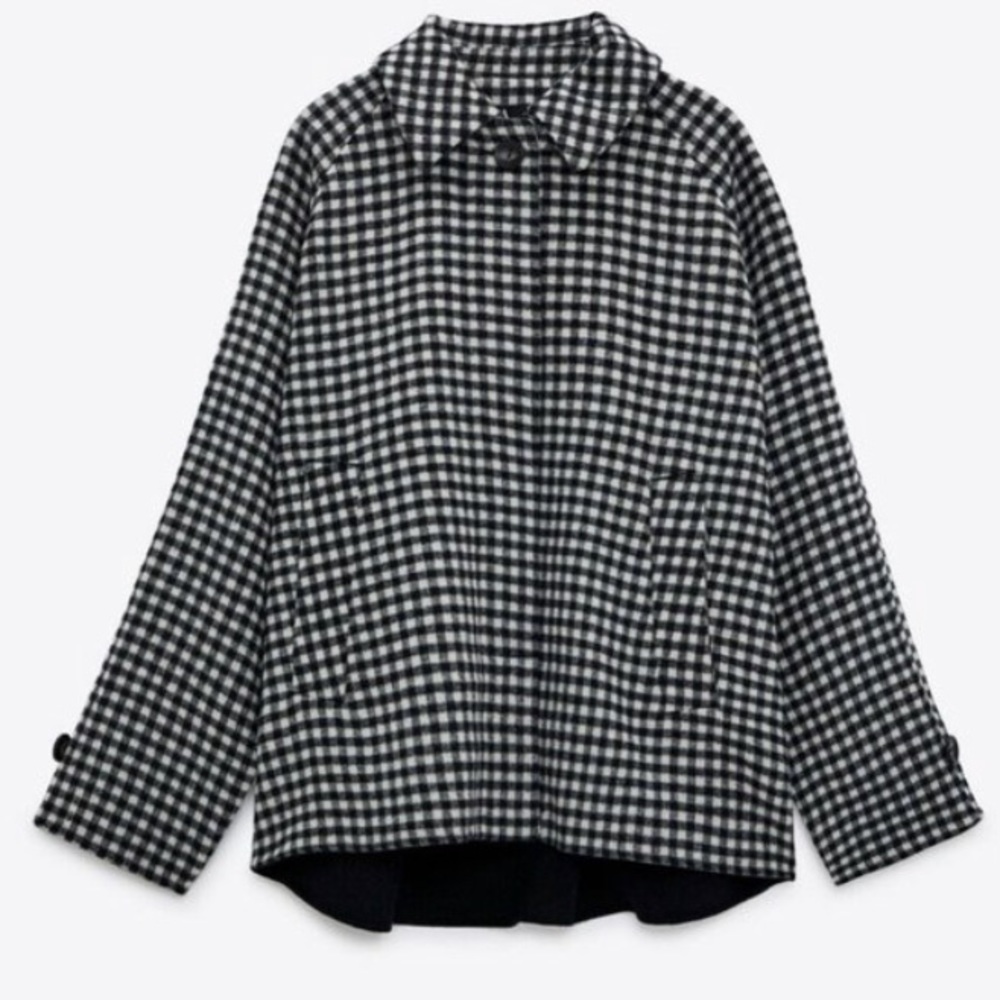 NWOT Zara Plaid Jacket Size Small Black/Ecru